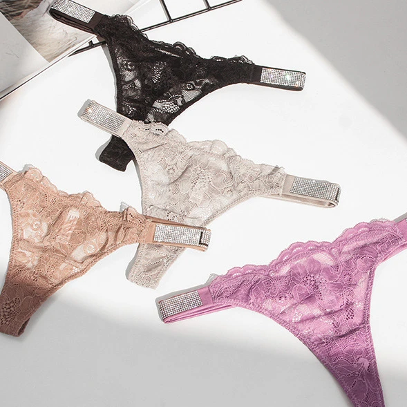 

Shiny Women Underwear Pants Rhinestone Panties Glitter G String Seamless Thong, Customized color