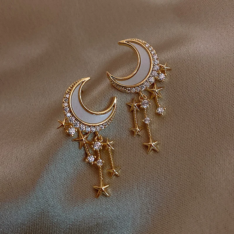 

Barlaycs 2020 Statement Moon Star Bling Diamond Rhinestone Korean Fashion Drop Earrings for Women Jewelry