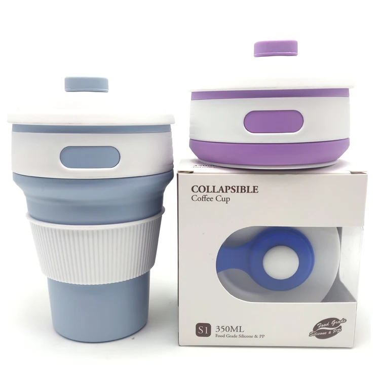 

Food grad food grade BPA free 350ml 12oz silicone collapsible folding coffee cups, Customized color