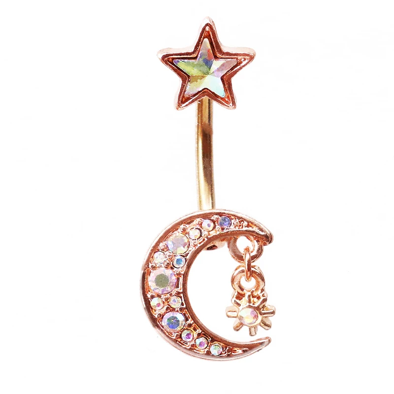 

Belly Button Ring Moon Star Umbilical Button Electroplating Rose Gold Stainless Steel Umbilical Nail Piercing Jewelry