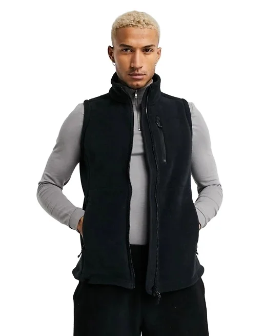 

KING YOUNG winter warm men Funnel neck black full zip Zip chest pocket and side pockets fleece Utility Vest