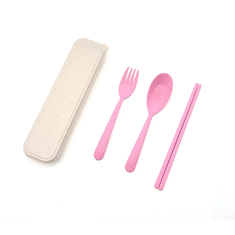 

Travel Portable Flatware Set Chopsticks Wheat Straw Cutlery Set With Case, Blue, green,pink,beige