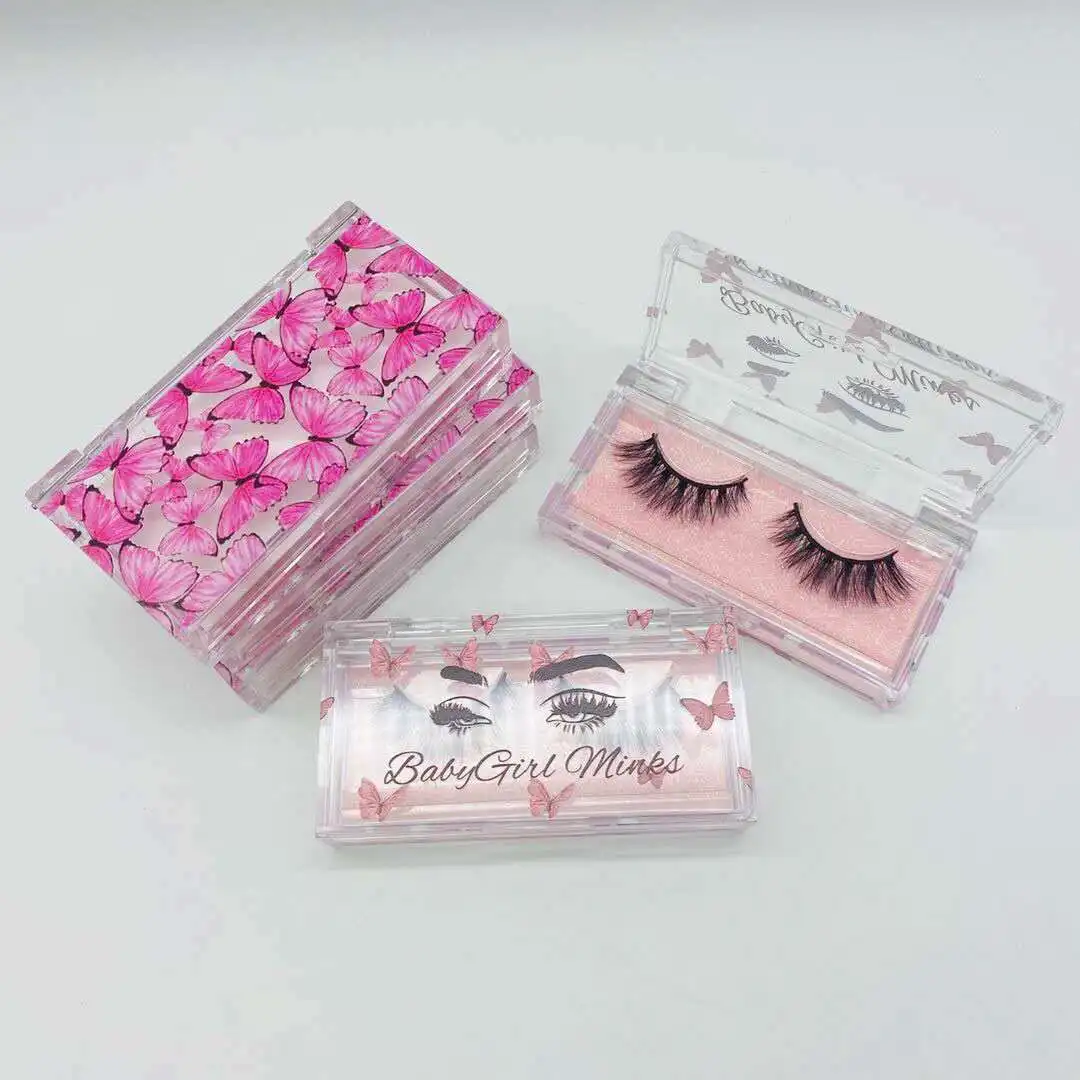 

Wholesales Custom Logo printed lash box empty clear acrylic 25mm mink eyelash packaging box butterfly lash case