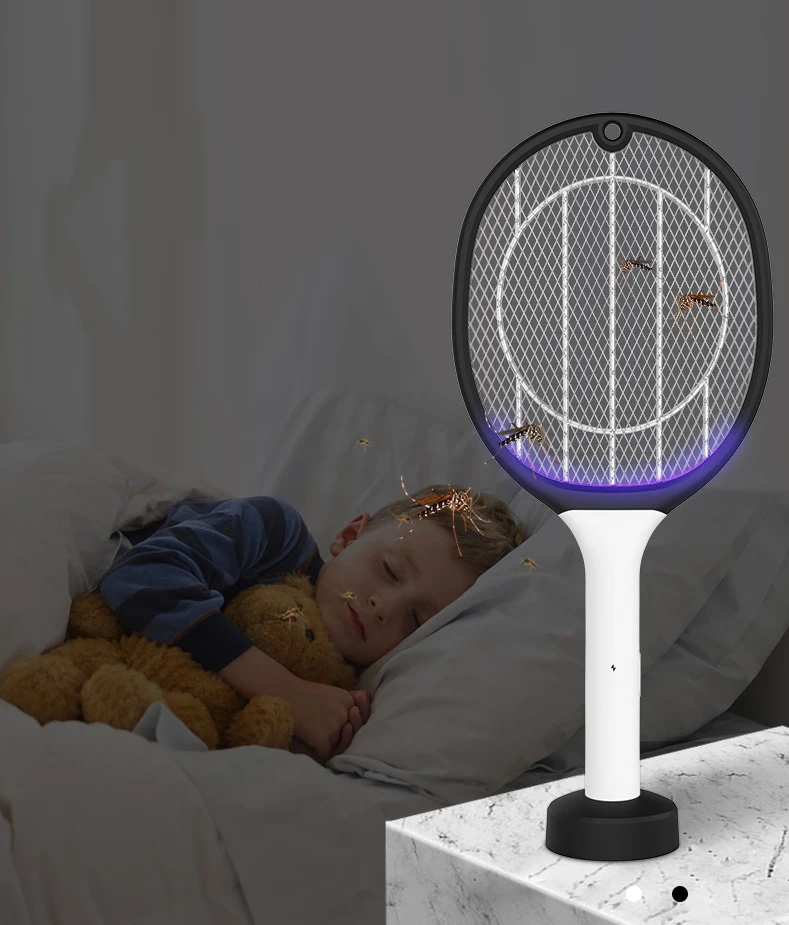 

Dropping 2021 New 2 in 1 Bug Zapper Racket Electric Insect Killer Lamp Bat Electronic Fly Light Mosquito Swatter, White/black