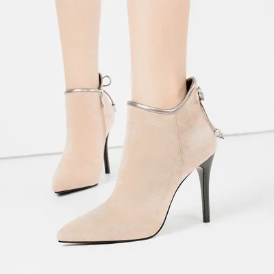 

Pointed high heels stiletto heel light color ankle boots, As pic