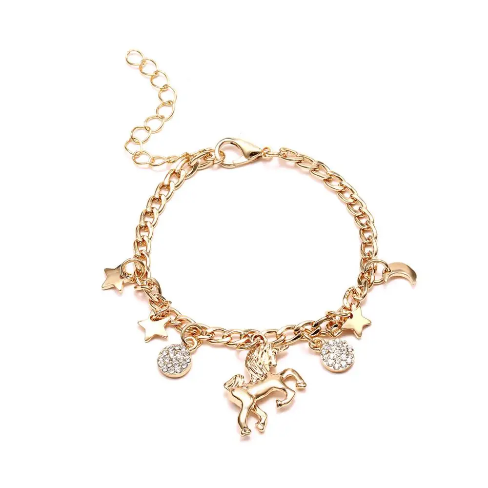 

2019 hot new fashion bracelet jewelry alloy rhinestone star moon charm unicorn bracelet for girls, As picture