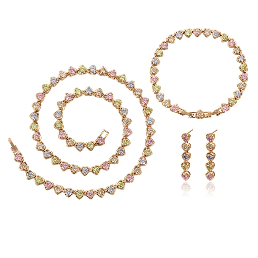

65257 Xuping18k Gold Costume Jewelry, Fashion Trendy Multiple colors available Jewelry Set, White,violet,aquamarine