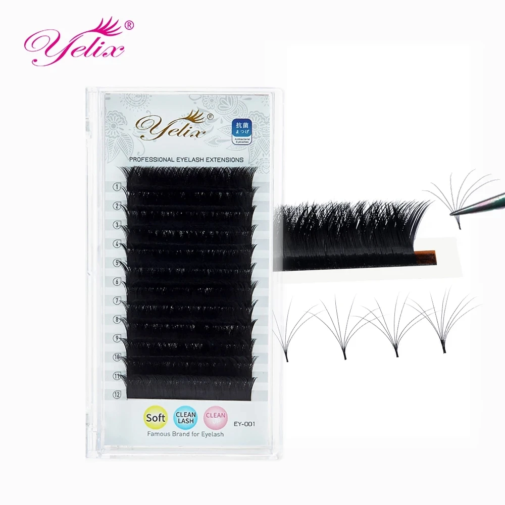 

Yelix VV Style Auto Fanning Lash Extension Accessories Private Label Individual 0.07 Volume Faux Mink Eyelash Extensions, Black