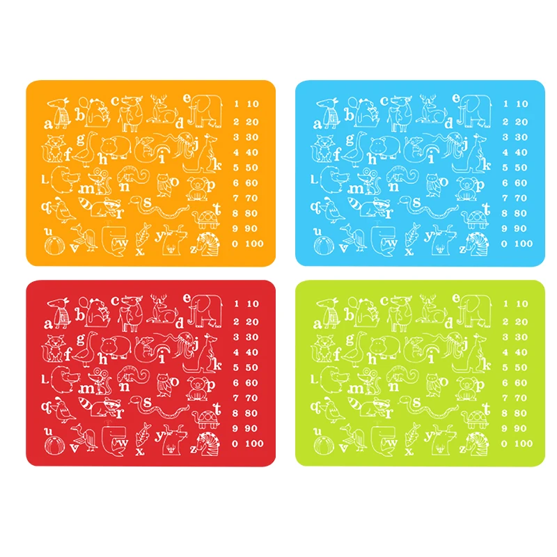 

Food Grade Decorative Non-slip Educational Crafts Sheets Silicone Place Mats For Baby Dinner Feeding Supplies, Green.red,blue,orange