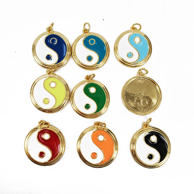 

JS1547 Rabow Neon Enamel 18k Gold Plated Round Yin Yang Tai Chi Disc Necklace Charm Pendant for Zen Necklace Jewelry Making