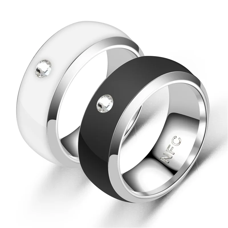 

Couple Ring Diamond Stainless Steel Smart Temperature Ring Black Ring, Black/white