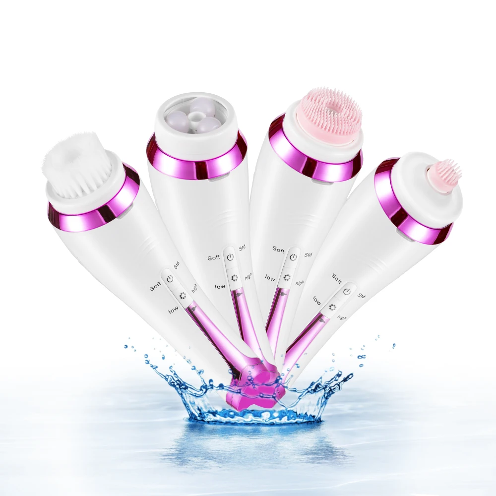 

usb rechargeable wireless multifunction 4 in 1 exfoliating ultrasonic vibration Sonic Facial massager Cleansing Brush