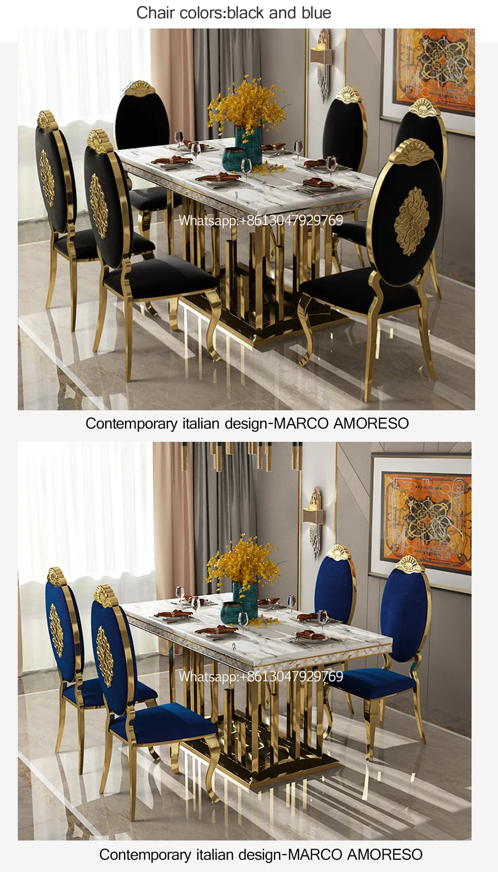 Gold Stainless Steel Marble Dining Table Luxury Italian Dining Table