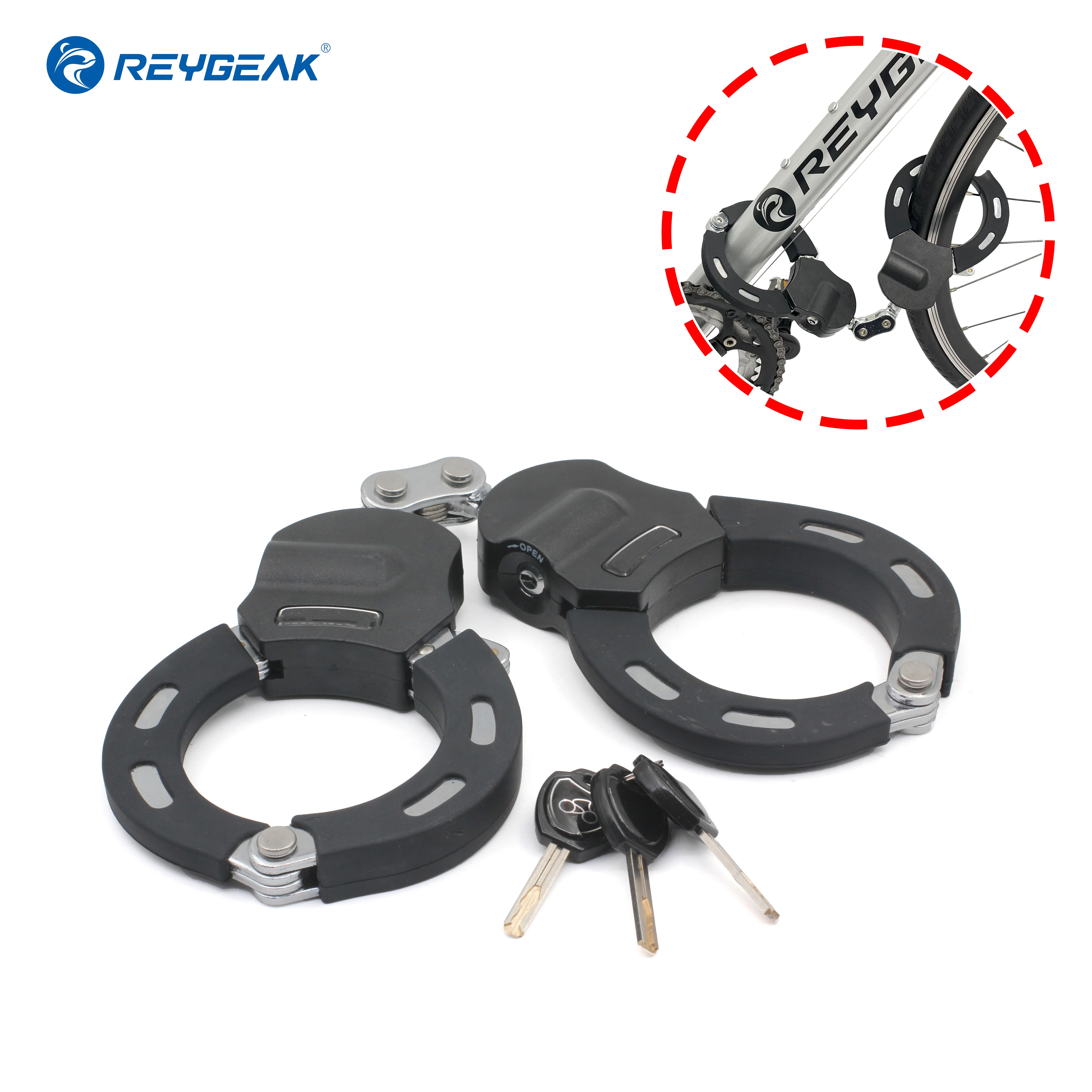 

REYGEAK Bike Lock Hardened Alloy Coated Handcuff Shape Security Guard Against Theft Heavy Duty Motorcycle E Scooter Lock