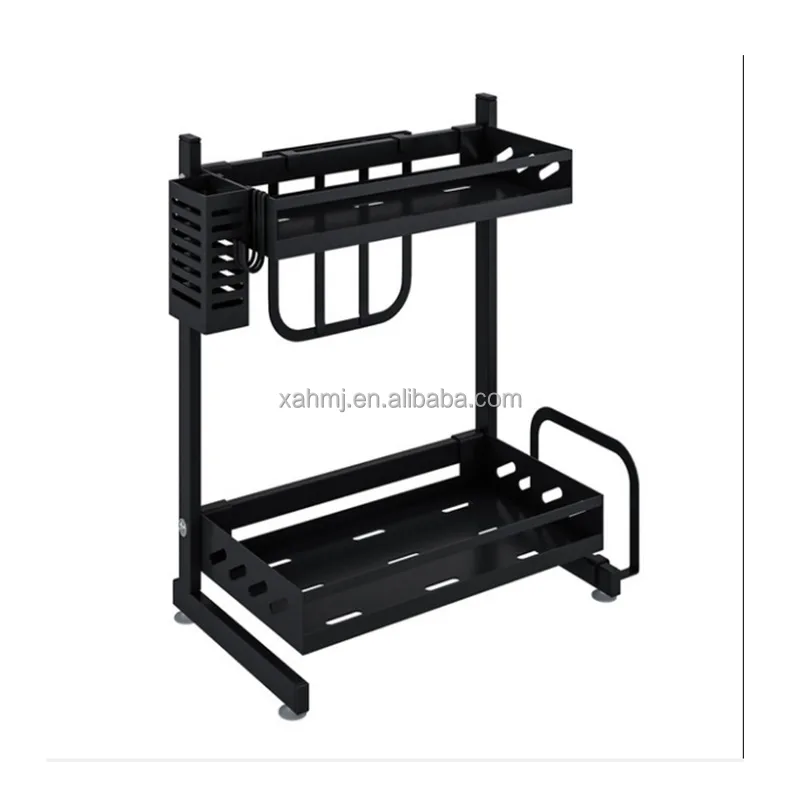 

Factory direct sales 2 layers black Carbon steel Material spice rack Storage Rack Condiment storage rack