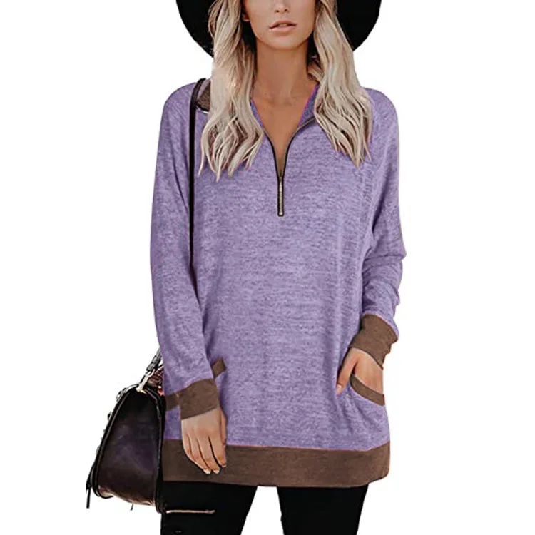 

2021 New Arrival Women Hoodies Casual Long Sleeve Color Blocking Ladies Sweatshirt V-Neck