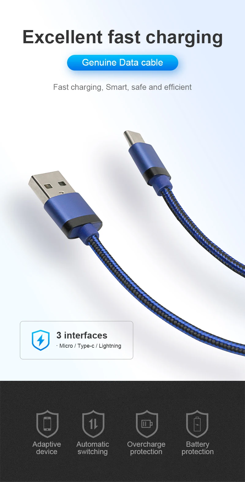 Durable Quality 2.4A Usb Data Charging Cable 1M Smartphone USB Cable for iPhone