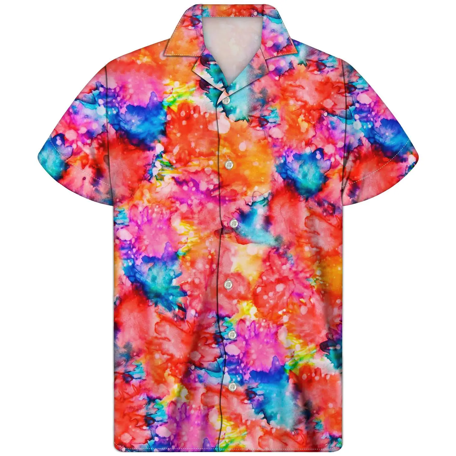 

3d Tie-dye Printing Casual Short Sleeve Buttonplaid Shirts For Men Mens Clothin Men's T-shirts Latest Blouse