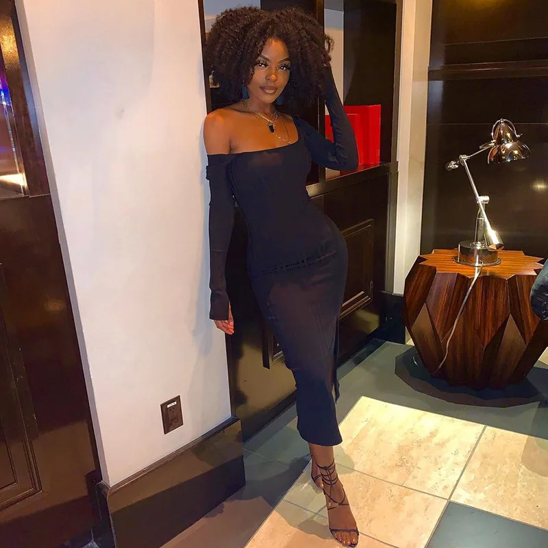 

s777a 2021 fashionable long sleeve solid color dress slim sexy wrap buttock female dress, Orange