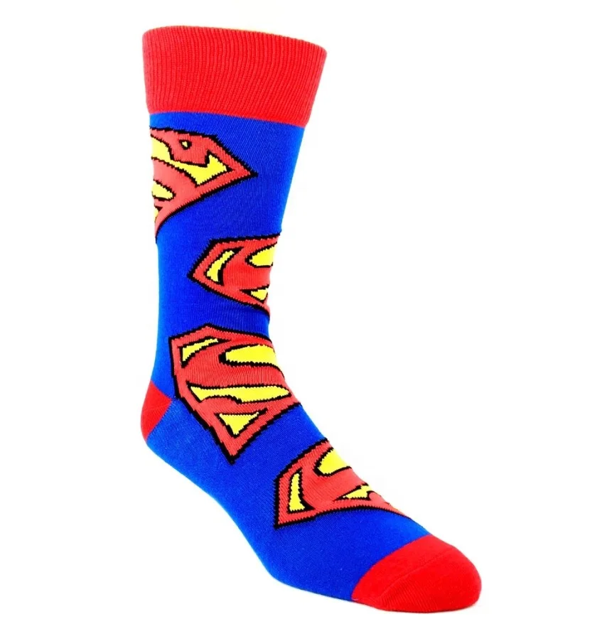 

AJ 20186 Wholesale Funny Custom Made Blue Red Super Woman Pattern Knitted Business Dress Socks