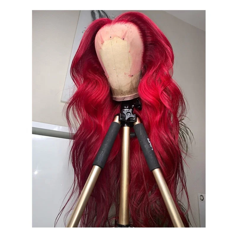 

Wholesale Cheap Unprocessed Red Wine Color 100% Raw Human Hair Wig Long Loose Wave Lace Front Wig