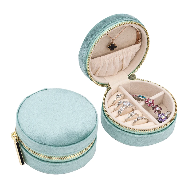 

PU Leather Small Travel ring bangle Hanging Jewellery Organizer Case Round Velvet Luxury Jewelry Storage Box