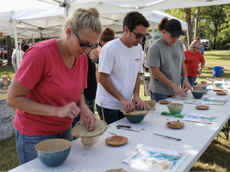 Artisans demonstrating pottery techniques at Thunder on the Gulf festival