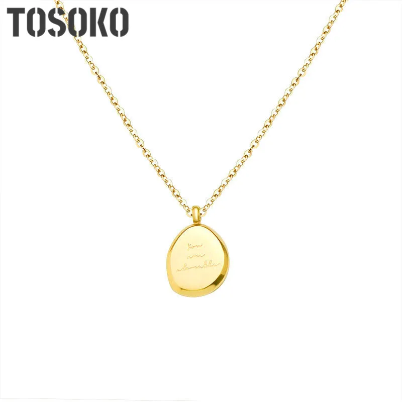 

Stainless Steel Jewelry Lace Irregular Oval Letter Pendant Necklace Simple Chain For Women BSP570