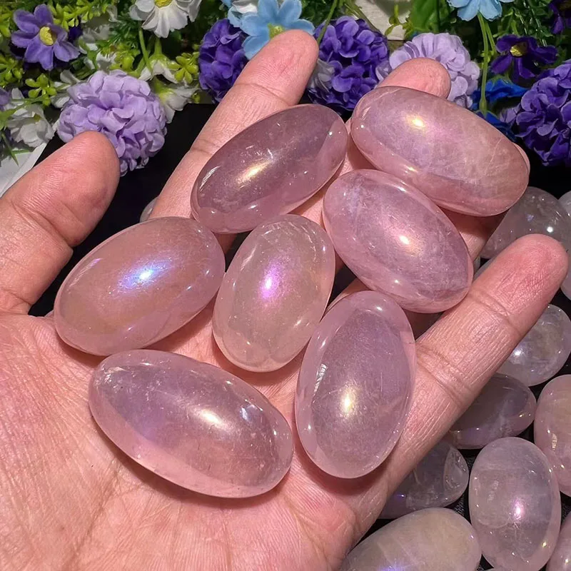 Wholesale Natural Aura Rose Quartz Tumble Crystal Quartz Healing Tumbled Stone for Decoration