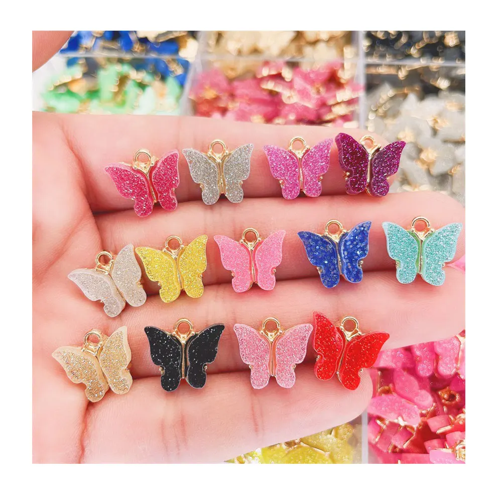 100Pcs/Lot Cute Colorful Butterfly Charms Gold Plated Butterfly Animal Pendants For Earring Necklace Jewelry Making Accessories