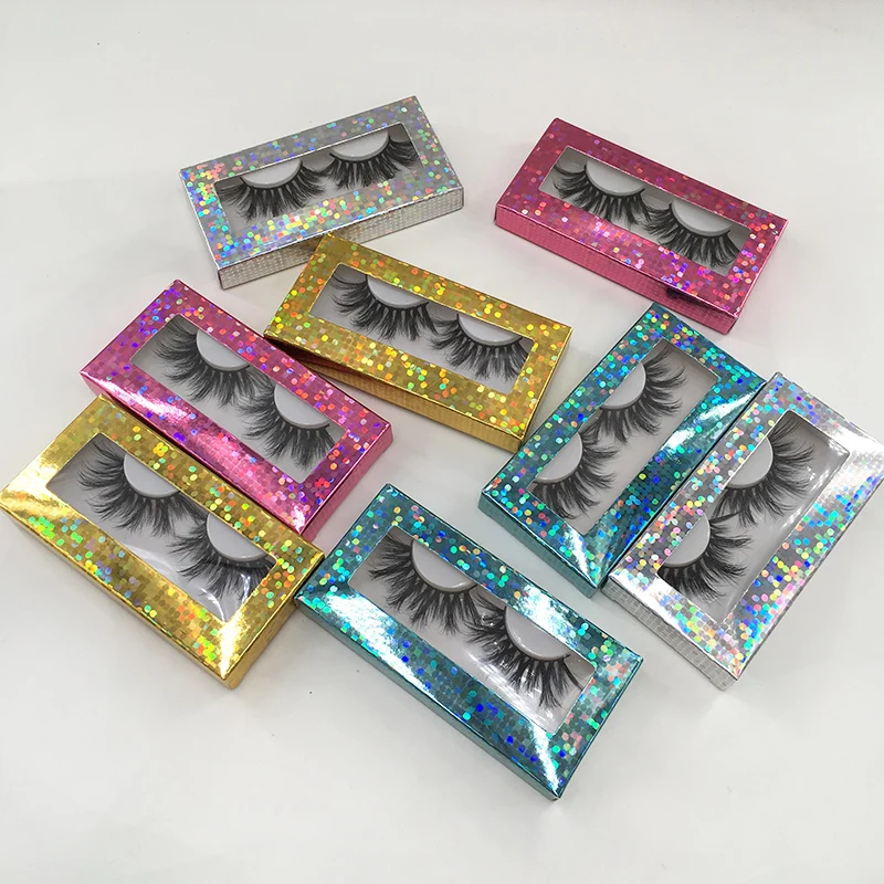 

Full Strip 100% Handmade 25mm Mink Eyelashes Glitter Soft Paper Box Lashes Wholesale Vendor, 12 color available