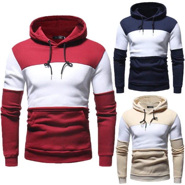 

Men's Hoodies Hip Hop Pullovers Sweatshirts Streetwear Jogging Color Block Winter Warm Male Casual Clothing Pockets Patchwork