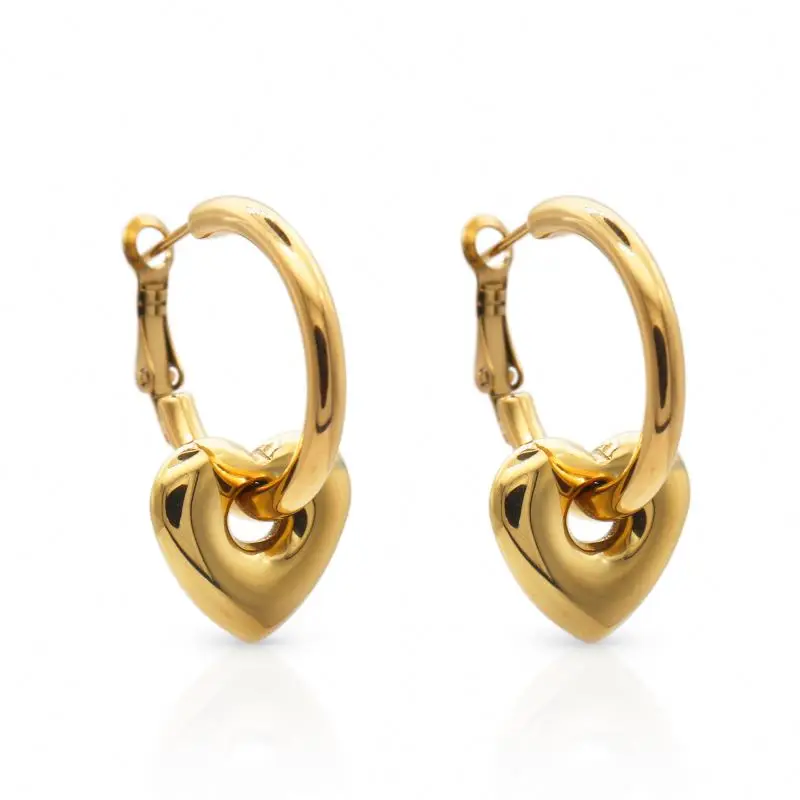 

Chris April in stock 316L Stainless Steel PVD gold plated minimalist heart shape drop hoop earring