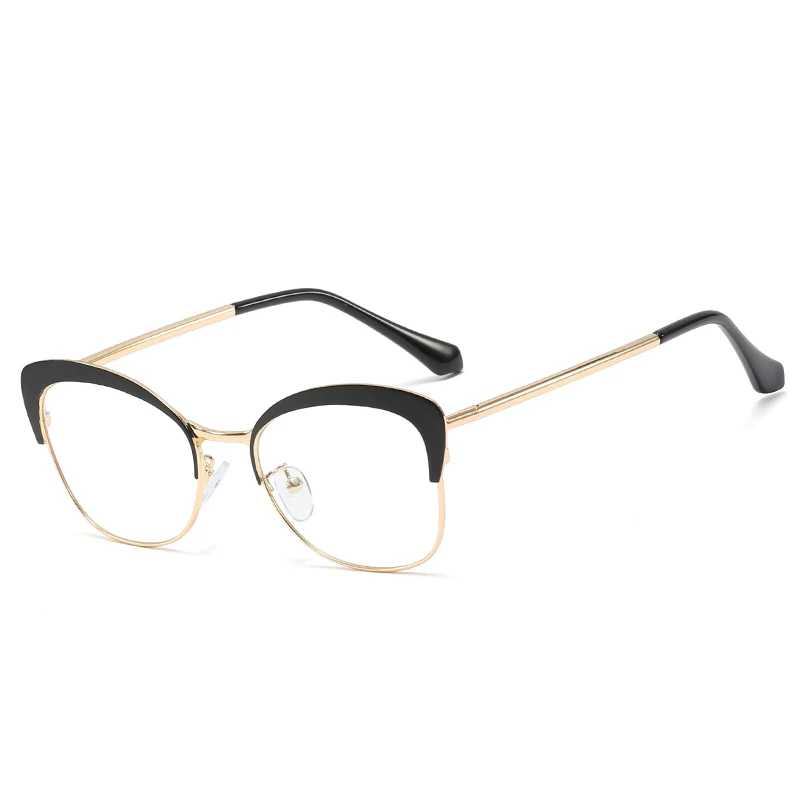 

95638 metal half eyebrow retro spectacle frame all match spring leg flat mirror men and women hipster glasses frame