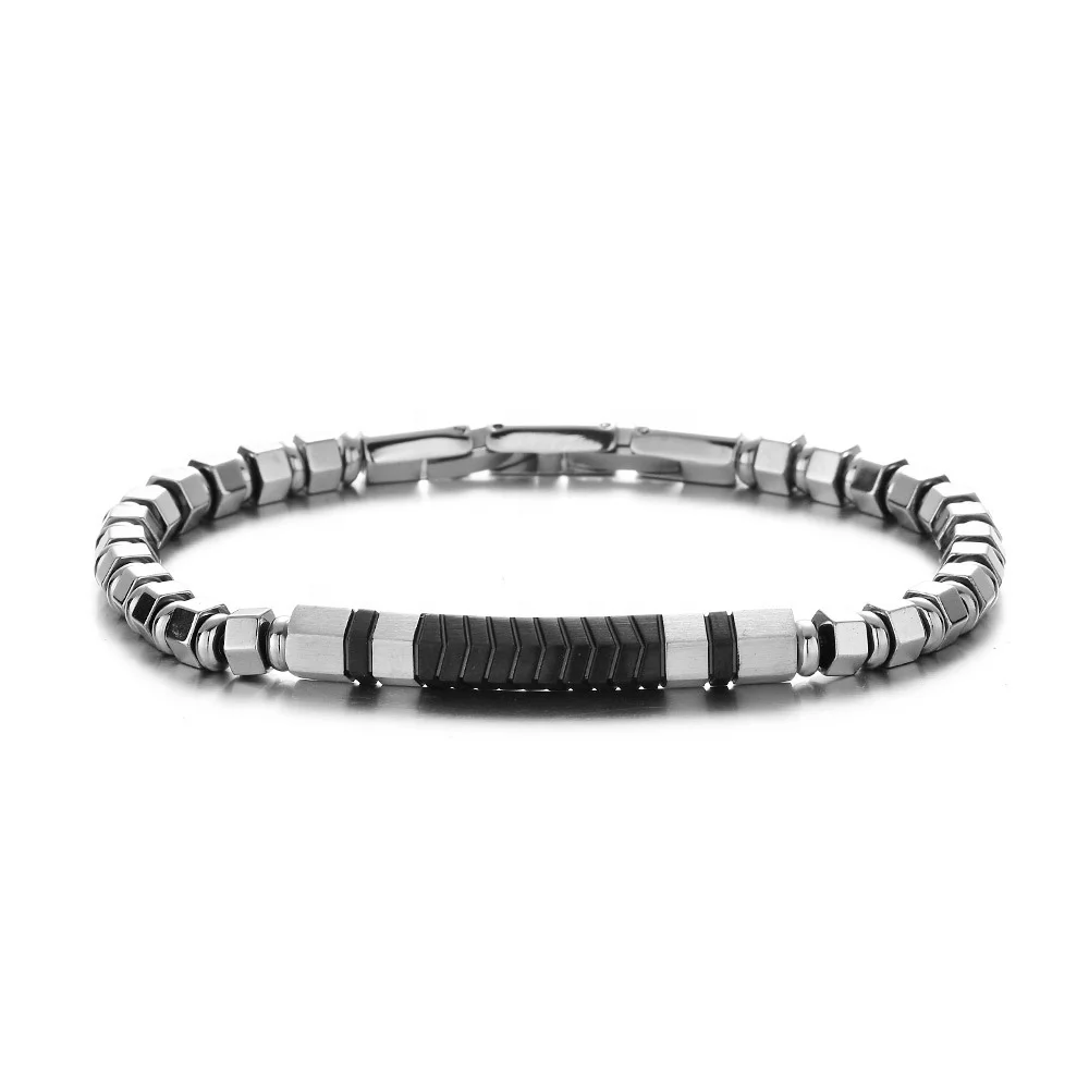 

REAMOR Detachable Clasp Bracelet Stainless Steel and Silver Hemetate Unique Leather Insert Connector Bracelet Jewelry for Men