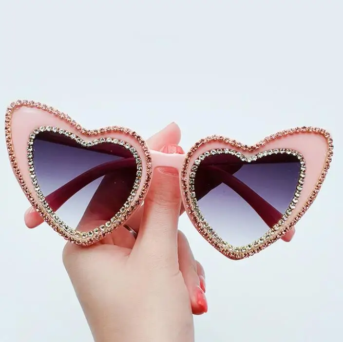 

Qmoon Rhinestone Heart Shape Glasses Pink Frame Sunglasses 2021 for Girls