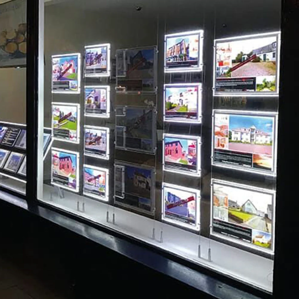 Litsign LS S1 Wall Mounted A3/A4/A1 Pockets Eco-Friendly LED Acrylic Glass Advertising Frame for Real Estate Window Display