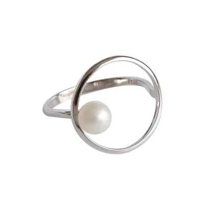

Simple Geometric Ring With Shell Beads Jewelry 925 Sterling Silver Ring For Girls, As picture