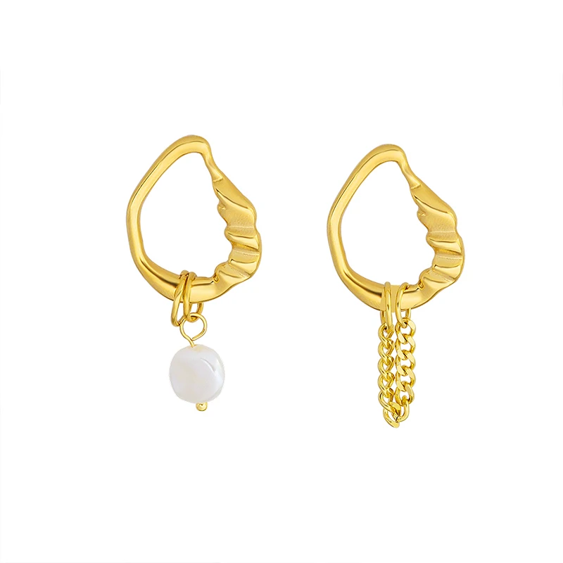 

French Unique Light Shaped Pearl Asymmetrical Earrings Plated With 18 Gold Earrings