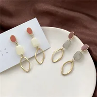 

2020 fashion women drop earrings 925 silver vintage amber vein temperament korean girls Geometric