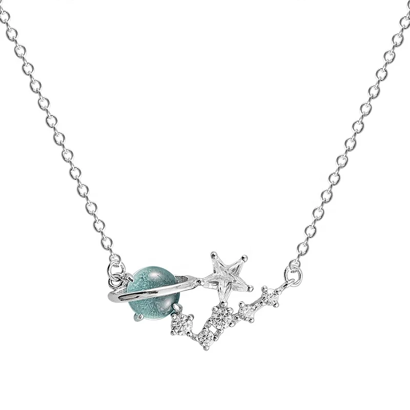 

A1302 2019 New Trend Rhodium plating white zircon star and Blue universe necklace by Moyu