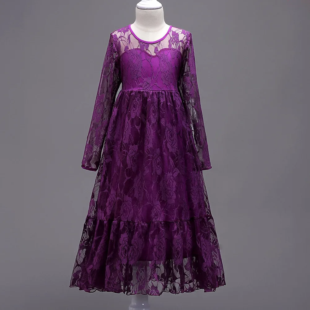 

children's dress Princess dress mesh girl's lace long sleeve piano banquet dress