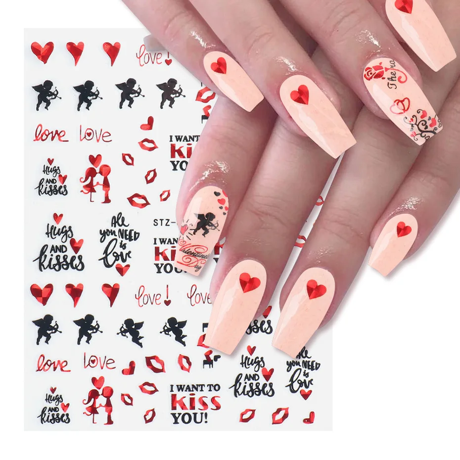 

New Fashion Nail Stickers For Valentine Day INS Rose Cupid Heart Nail Art Stickers For Nail Decoration, Colorful