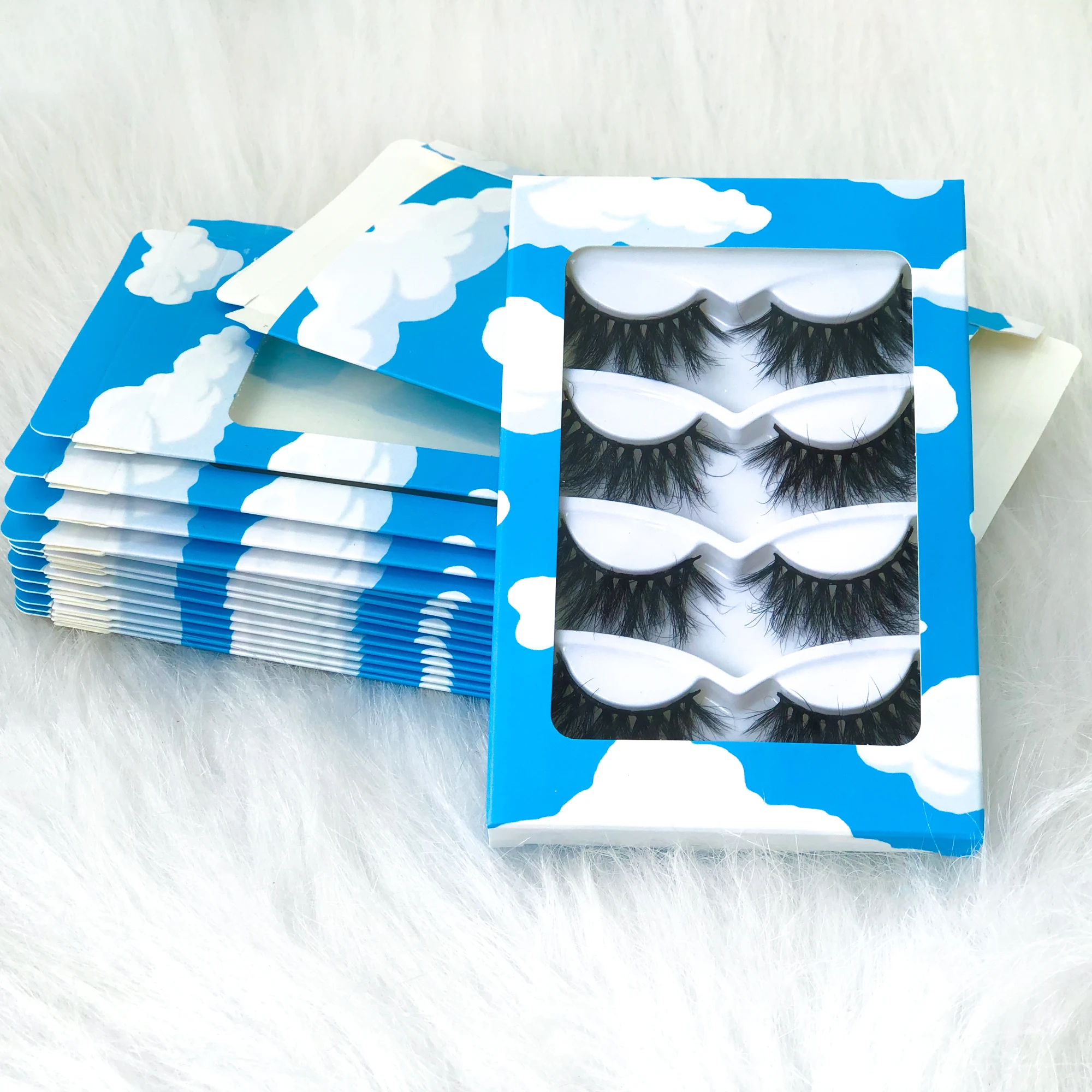 

wispies eyelashes pack four pairs lash kit 3d mink fur eylashes case four pairs lashes box with your own logo