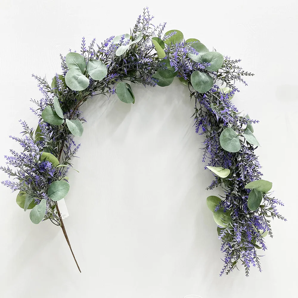 

Latest Hanging Latest Artificial Lavender Eucalyptus Hanging Vine Garland for Wedding Home Outdoor Arch Garden Wall Decoration, Green white purple or customized