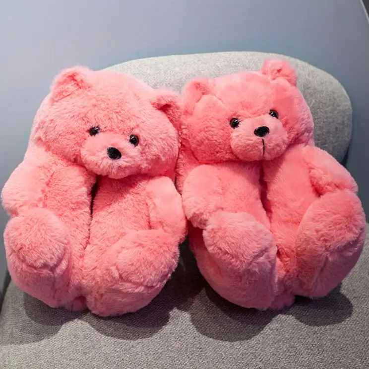 

Customized fuzzy stuffed Teddy bear warm soft sole indoor slipper, Picture