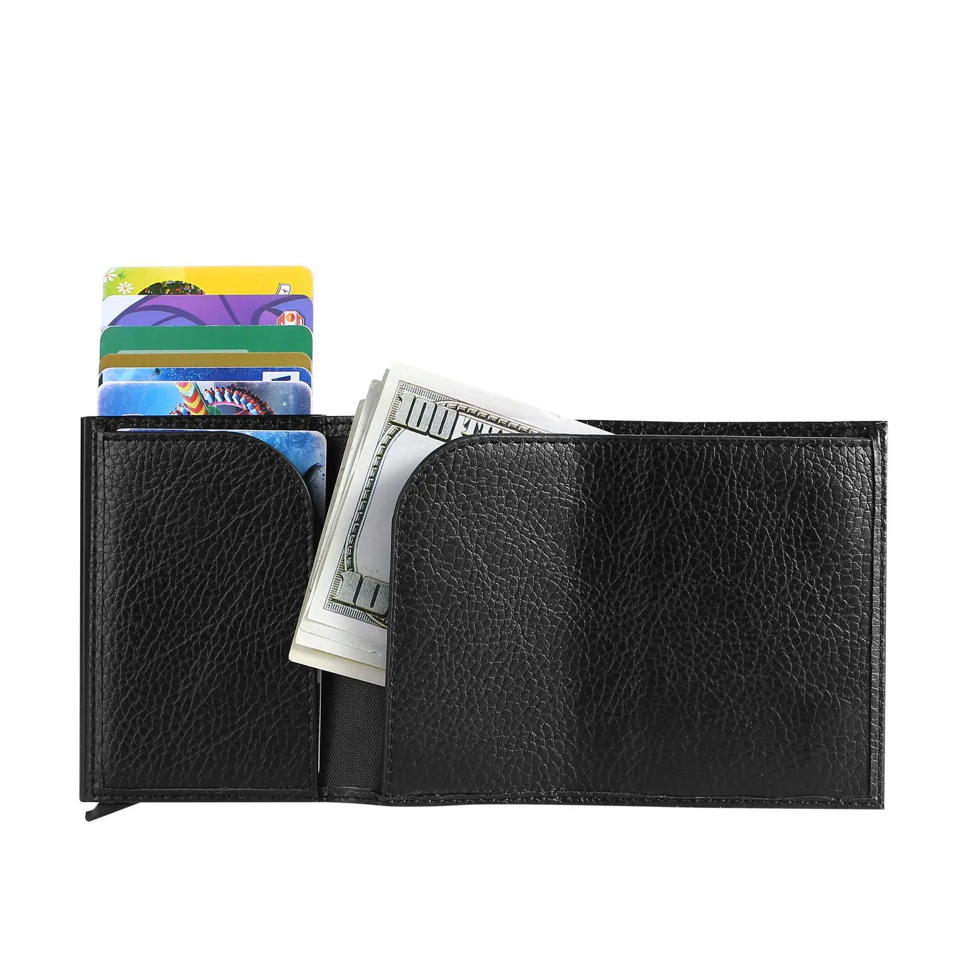 

Anti-magnetic anti-theft swipe wallet card holder automatic bullet card type metal aluminum wallet, As pictures