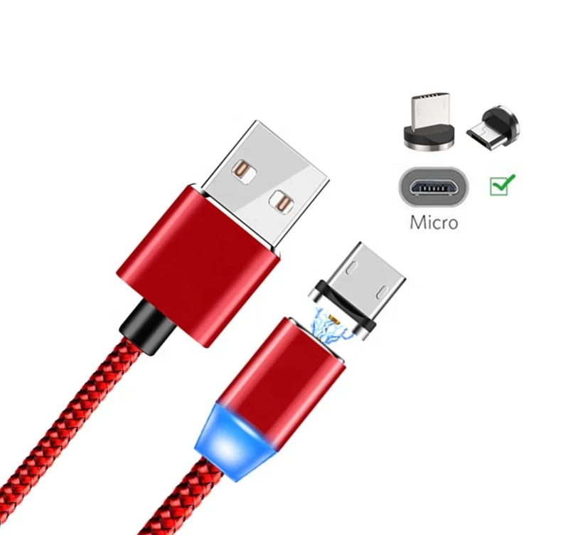 

New products Nylon Braided Micro USB fast charge Magnetic charger data Cable for Android for type c for iphone, Black ,gold, silver, grey ,red