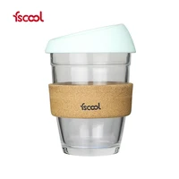

12oz Eco Friendly Heat Resistant Spill-proof Reusable Coffee Cup Glass Tea Cups With Cork Sleeve And Silicone Lid