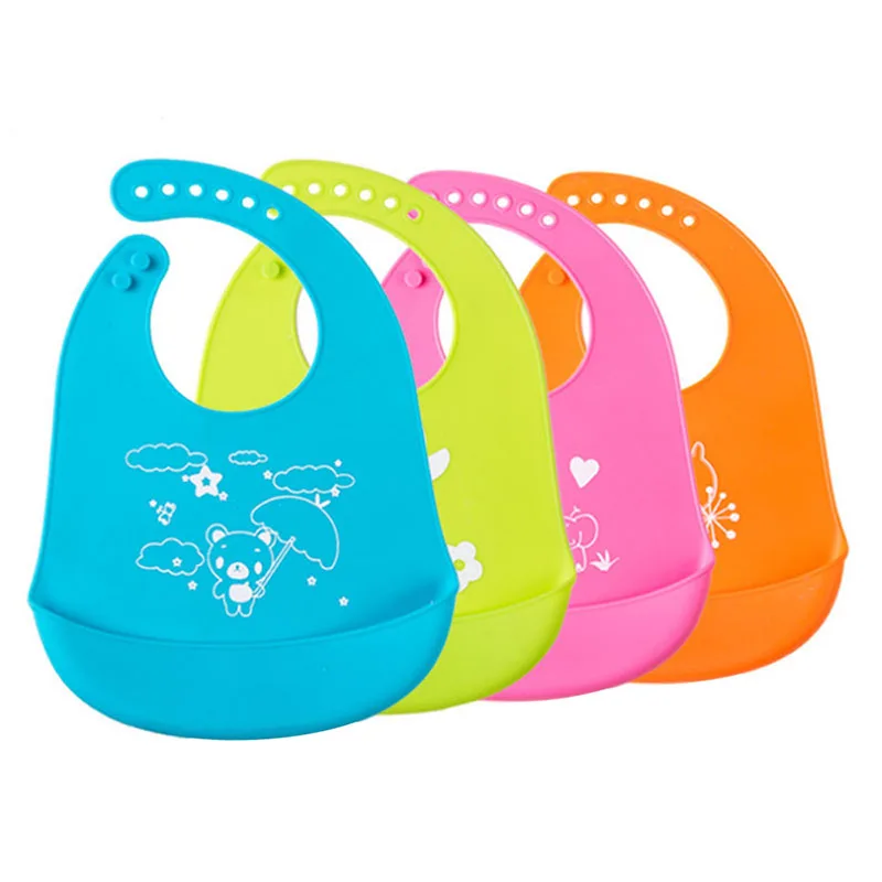 

0-6 Years Bib Short Silicone Waterproof Baby Children Feeding Bibs, Blue/pink/yellow/orange